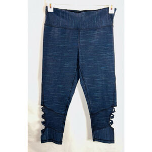 Prana Leggings Womens Large Tapered Leg Stretch Lattice Design at Ankle Blue EUC